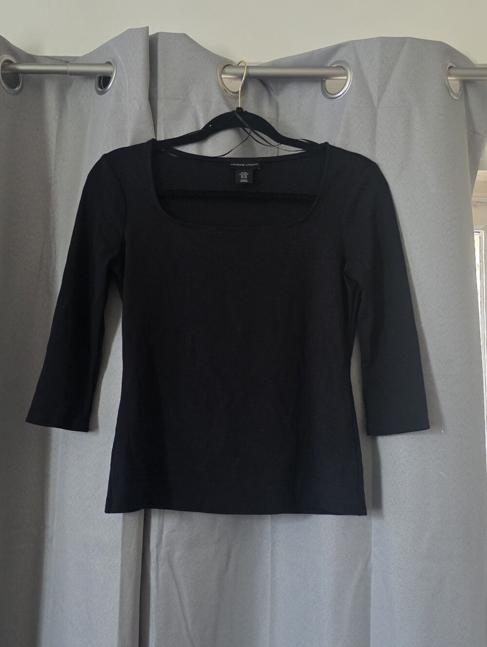Adrienne Vittadini Black Square Neck 3/4 Sleeve Top S